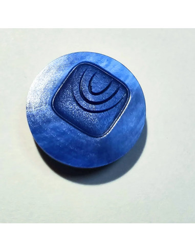 Bouton à tunnel, 17mm, rond avec un carré fantaisie, bleu
