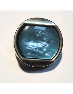 Bouton à pied, 23mm,  métal, reflet bleu turquoise