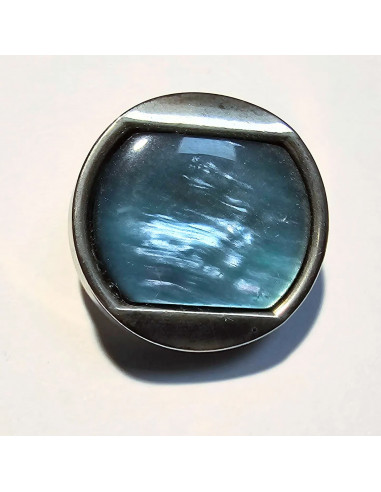 Bouton à pied, 23mm,  métal, reflet bleu turquoise