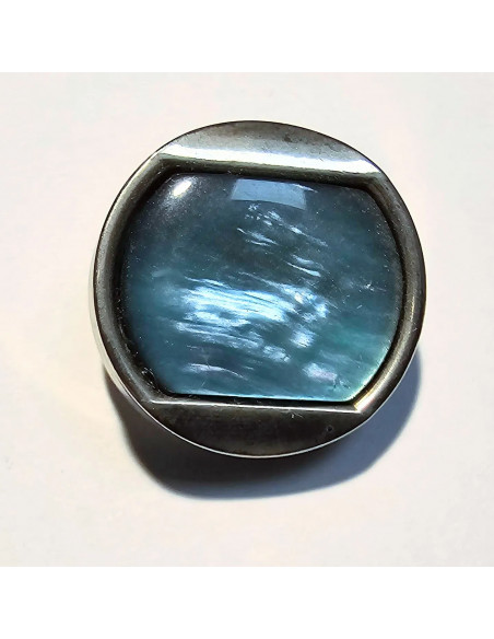 Bouton à pied, 23mm,  métal, reflet bleu turquoise