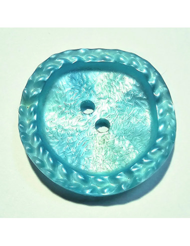 Bouton 2 trous, 28mm, tulipe à motif, bleu turquoise