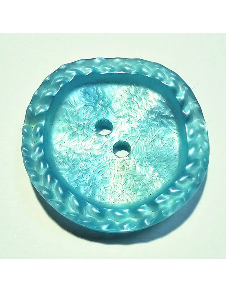 Bouton 2 trous, 28mm, tulipe à motif, bleu turquoise