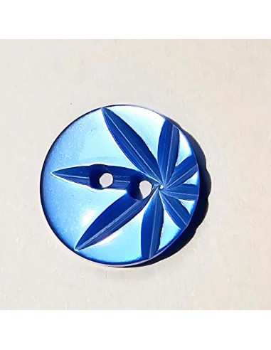 Bouton polyester 2 trous, 13mm, feuille, bleu