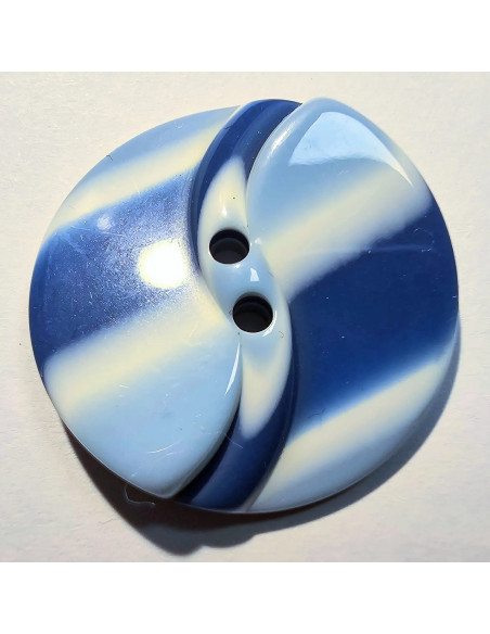 Bouton 2 trous, 27mm, rayure bleu claire, bleu foncé et blanche