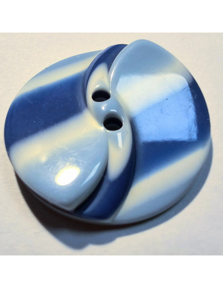 Bouton 2 trous, 27mm, rayure bleu claire, bleu foncé et blanche