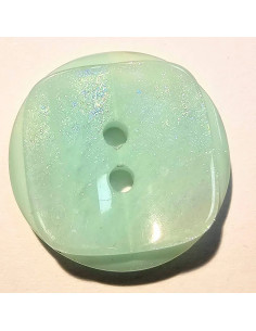 Bouton polyester 2 trous, 17mm, rond avec un carré à paillettes, turquoise