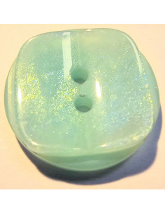 Bouton polyester 2 trous, 17mm, rond avec un carré à paillettes, turquoise 2