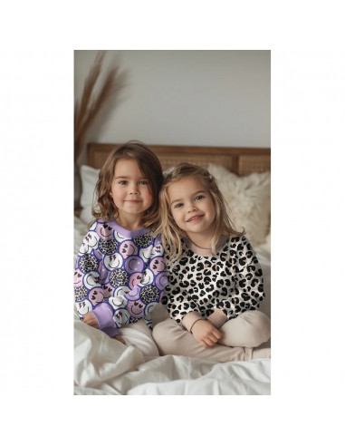 French terry coton, impression digitale, smileys roses