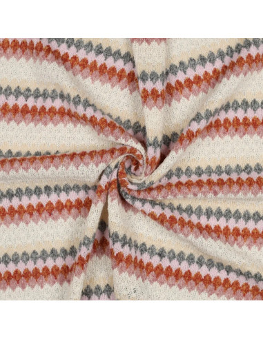 Tissu, Jersey Rayé, Gris Rose Beige, Laize 175 cm, Polyester Coton