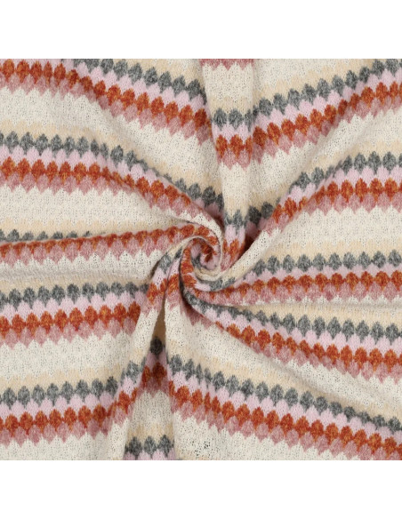 Tissu, Jersey Rayé, Gris Rose Beige, Laize 175 cm, Polyester Coton