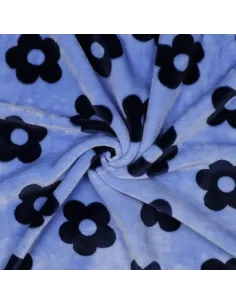 Tissu, Polaire Doudou Fleurs, Bleu Nattier à Fleurs Bleues, Laize 145 cm, 100% Polyester 320g/m² 2