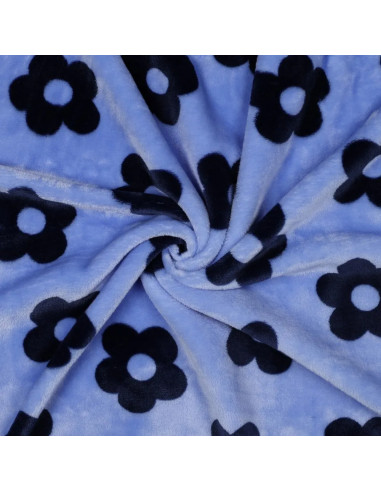 Tissu, Polaire Doudou Fleurs, Bleu Nattier à Fleurs Bleues, Laize 145 cm, 100% Polyester 320g/m²