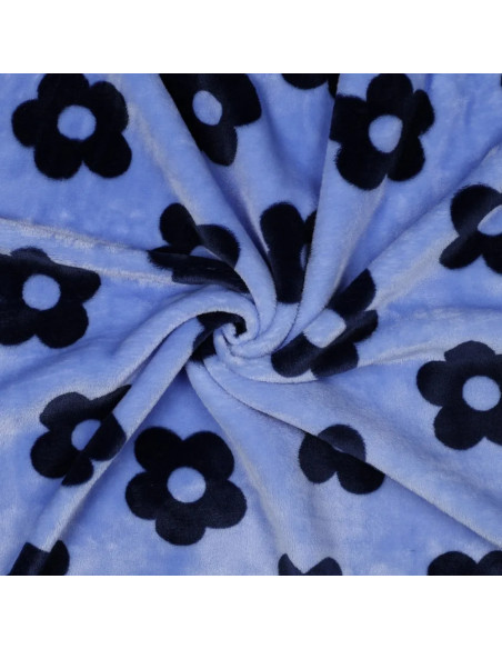 Tissu, Polaire Doudou Fleurs, Bleu Nattier à Fleurs Bleues, Laize 145 cm, 100% Polyester 320g/m²