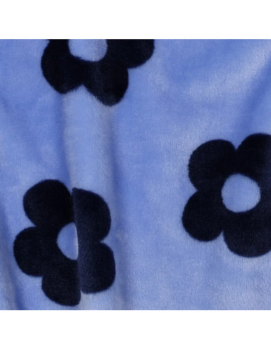 Tissu, Polaire Doudou Fleurs, Bleu Nattier à Fleurs Bleues, Laize 145 cm, 100% Polyester 320g/m²