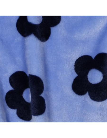 Tissu, Polaire Doudou Fleurs, Bleu Nattier à Fleurs Bleues, Laize 145 cm, 100% Polyester 320g/m²