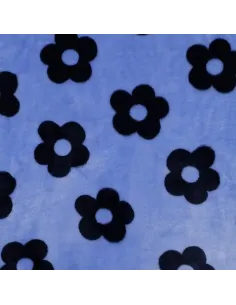 Tissu, Polaire Doudou Fleurs, Bleu Nattier à Fleurs Bleues, Laize 145 cm, 100% Polyester 320g/m²