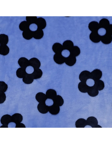 Tissu, Polaire Doudou Fleurs, Bleu Nattier à Fleurs Bleues, Laize 145 cm, 100% Polyester 320g/m²