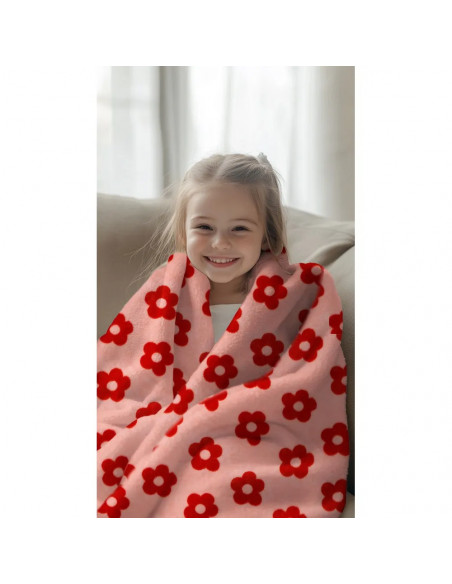 Tissu, Polaire Doudou Fleurs, Bleu Nattier à Fleurs Bleues, Laize 145 cm, 100% Polyester 320g/m²