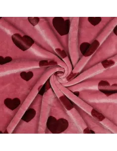 Tissu, Polaire Doudou Cœurs, Bois de Rose, Laize 145 cm, 100% Polyester 320g/m² 2