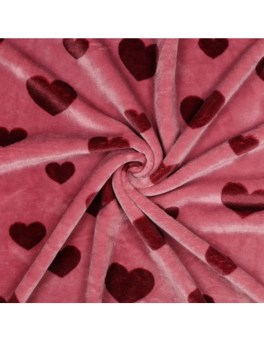 Tissu, Polaire Doudou Cœurs, Bois de Rose, Laize 145 cm, 100% Polyester 320g/m²