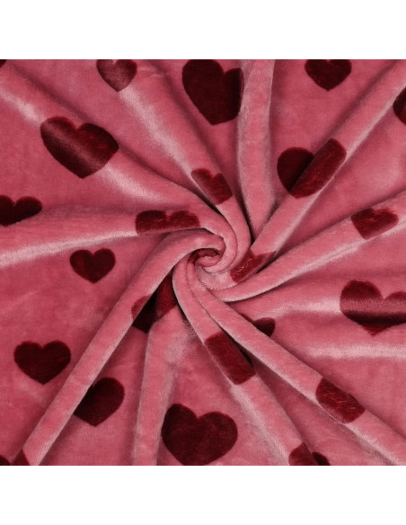 Tissu, Polaire Doudou Cœurs, Bois de Rose, Laize 145 cm, 100% Polyester 320g/m²