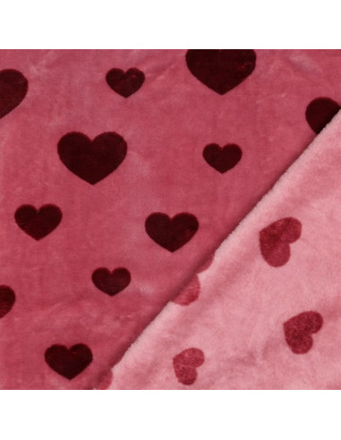 Tissu, Polaire Doudou Cœurs, Bois de Rose, Laize 145 cm, 100% Polyester 320g/m²
