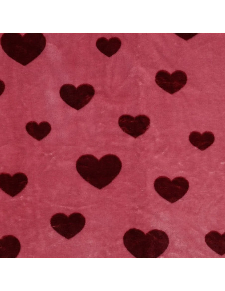 Tissu, Polaire Doudou Cœurs, Bois de Rose, Laize 145 cm, 100% Polyester 320g/m²