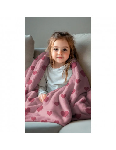 Tissu, Polaire Doudou Cœurs, Bois de Rose, Laize 145 cm, 100% Polyester 320g/m²