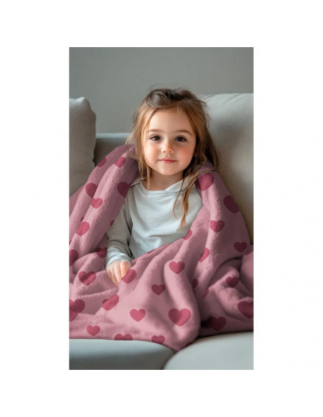 Tissu, Polaire Doudou Cœurs, Bois de Rose, Laize 145 cm, 100% Polyester 320g/m²