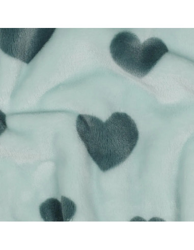 Tissu, Polaire Doudou Cœurs, Verts, Laize 145 cm, 100% Polyester 320g/m²