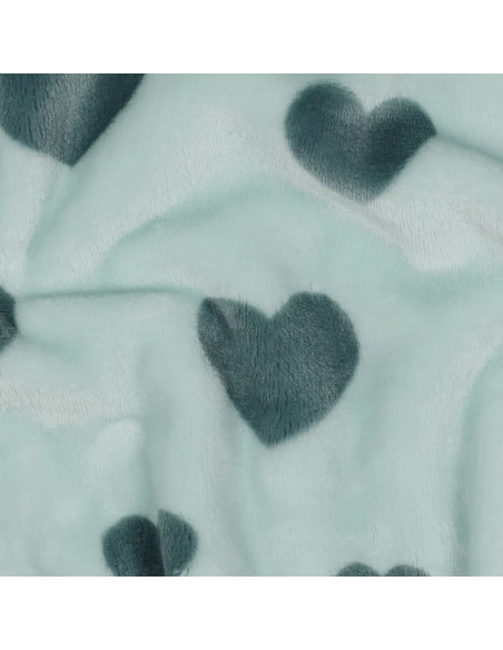 Tissu, Polaire Doudou Cœurs, Verts, Laize 145 cm, 100% Polyester 320g/m²