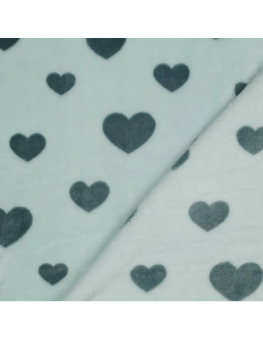 Tissu, Polaire Doudou Cœurs, Verts, Laize 145 cm, 100% Polyester 320g/m²
