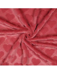 Tissu, Fausse Fourrure Cœurs en Relief, Rose Poudré, Laize 150 cm, 100% Polyester 2