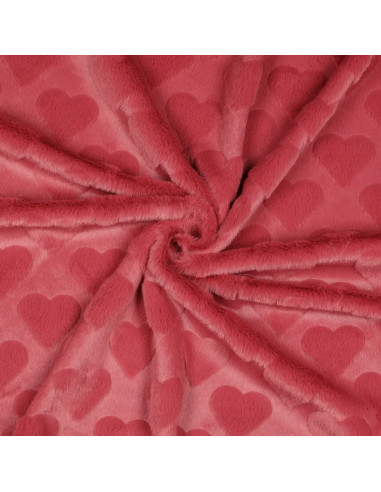 Tissu, Fausse Fourrure Cœurs en Relief, Rose Poudré, Laize 150 cm, 100% Polyester
