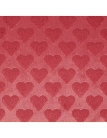 Tissu, Fausse Fourrure Cœurs en Relief, Rose Poudré, Laize 150 cm, 100% Polyester