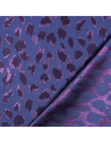 Tissu, Jacquard Lurex Motif Tigre, Rose et Bleu-Gris, Laize 160 cm, 100% Polyester 150g/m²