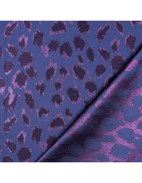 Tissu, Jacquard Lurex Motif Tigre, Rose et Bleu-Gris, Laize 160 cm, 100% Polyester 150g/m²