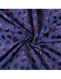 Tissu, Jacquard Lurex Motif Tigre, Rose et Bleu-Gris, Laize 160 cm, 100% Polyester 150g/m² 2