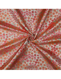 Tissu, Jacquard Fleuri, Orange et Rose, Laize 160 cm, 100% Polyester 170g/m² 2