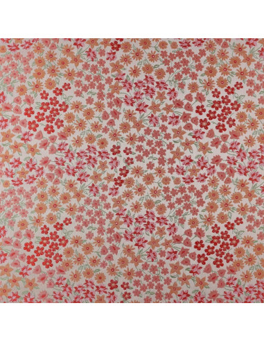 Tissu jacquard, fleurs orange et roses
