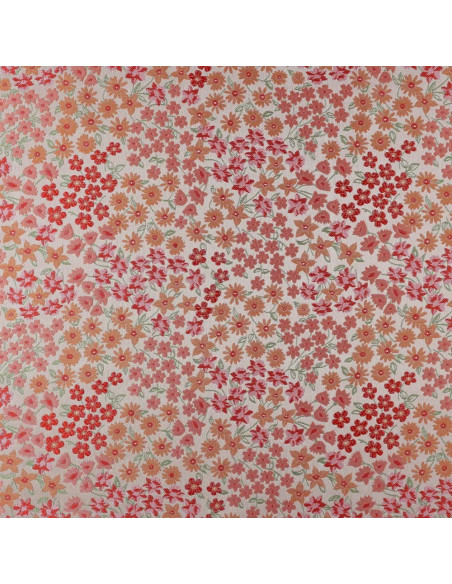 Tissu jacquard, fleurs orange et roses