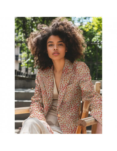 Tissu jacquard, fleurs orange et roses