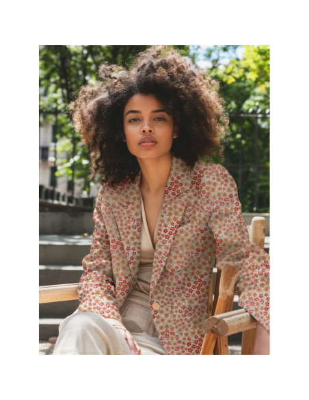 Tissu jacquard, fleurs orange et roses