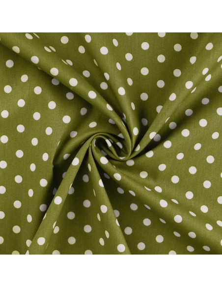 Popeline de coton, gros pois, kaki