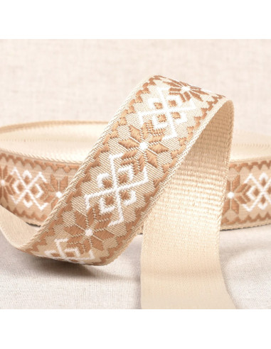 Sangle fleurs, ethnique, 38mm, beige