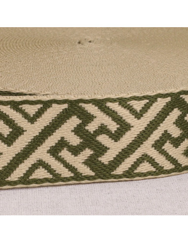 Sangle ethnique géométrique, 38mm, kaki