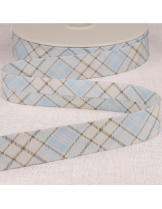Biais tout textile, 25mm, écossais, bleu
