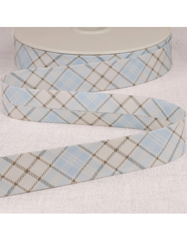 Biais tout textile, 25mm, écossais, bleu