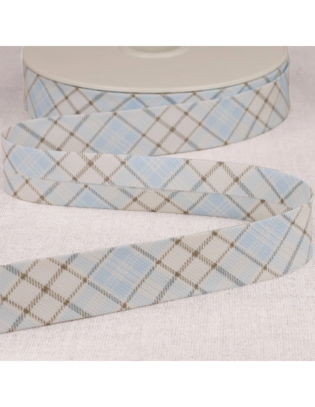 Biais tout textile, 25mm, écossais, bleu