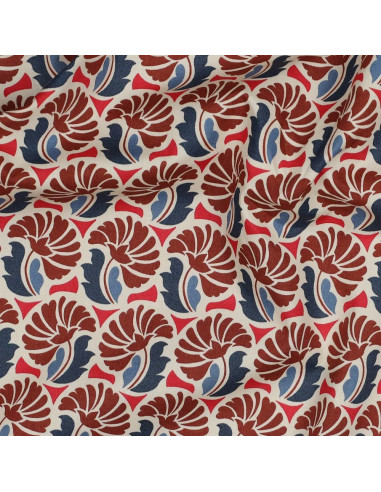 Tissu, Popeline de Coton Fleurie Rétro, Multicolore, Laize 150 cm, 100% Coton 110g/m²